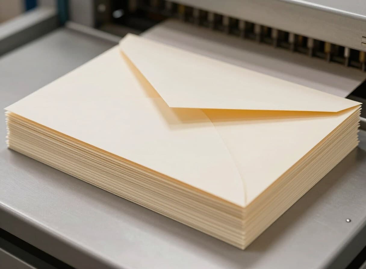 Stack of ivory envelopes on an envelope-making machine