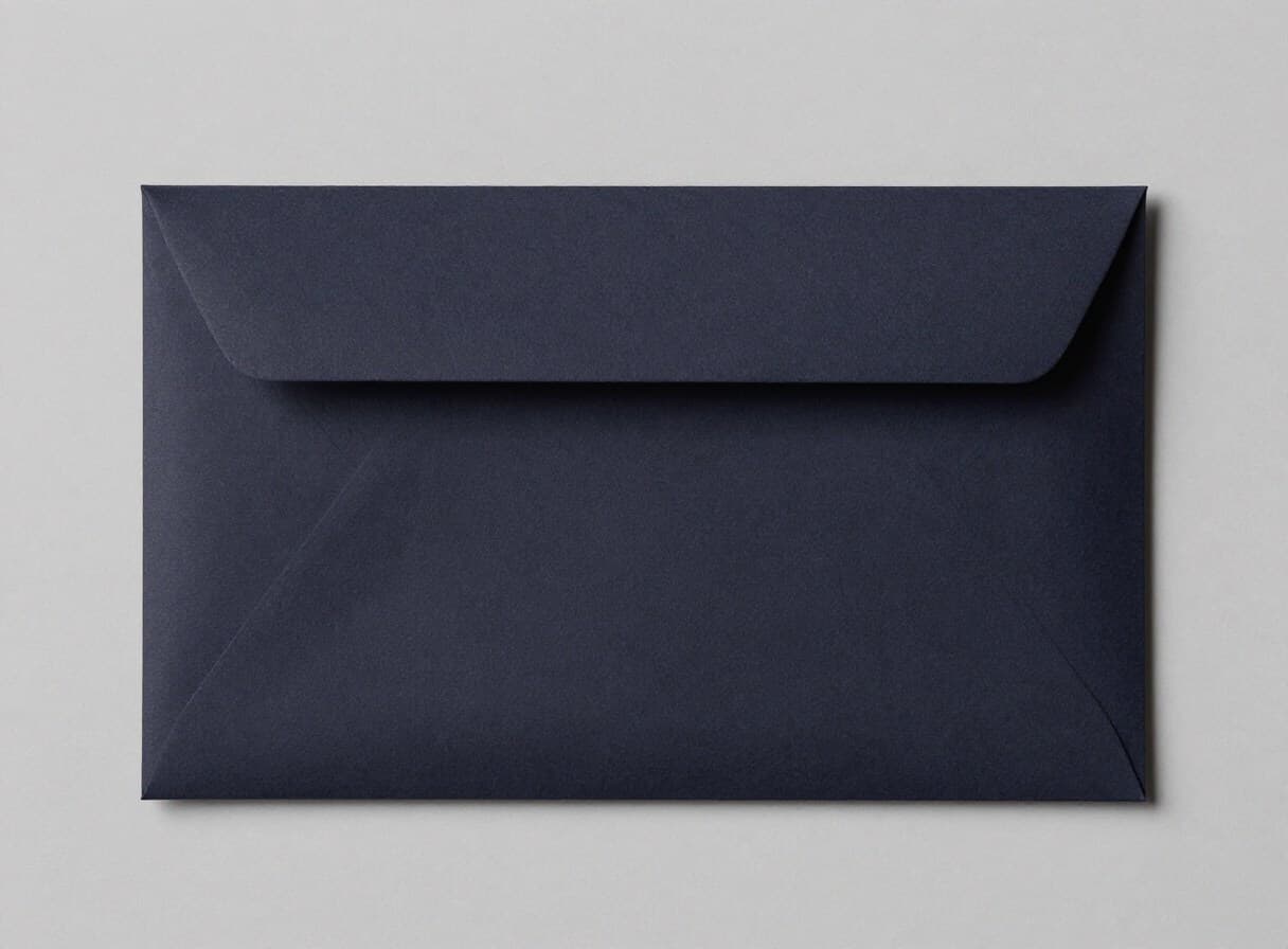 Navy security envelope on a grey ground