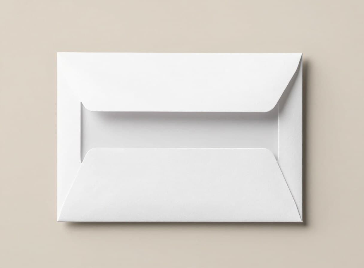 White window envelope on a warm beige ground
